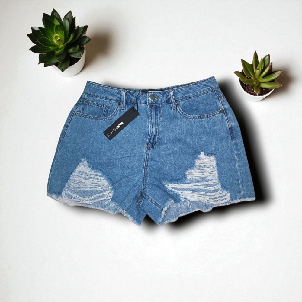 Distressed Blue Jean Shorts